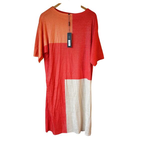 Misook Dresses & Skirts - NWT Misook Colorblock Soft Knit Shift Dress in Orange White sz M